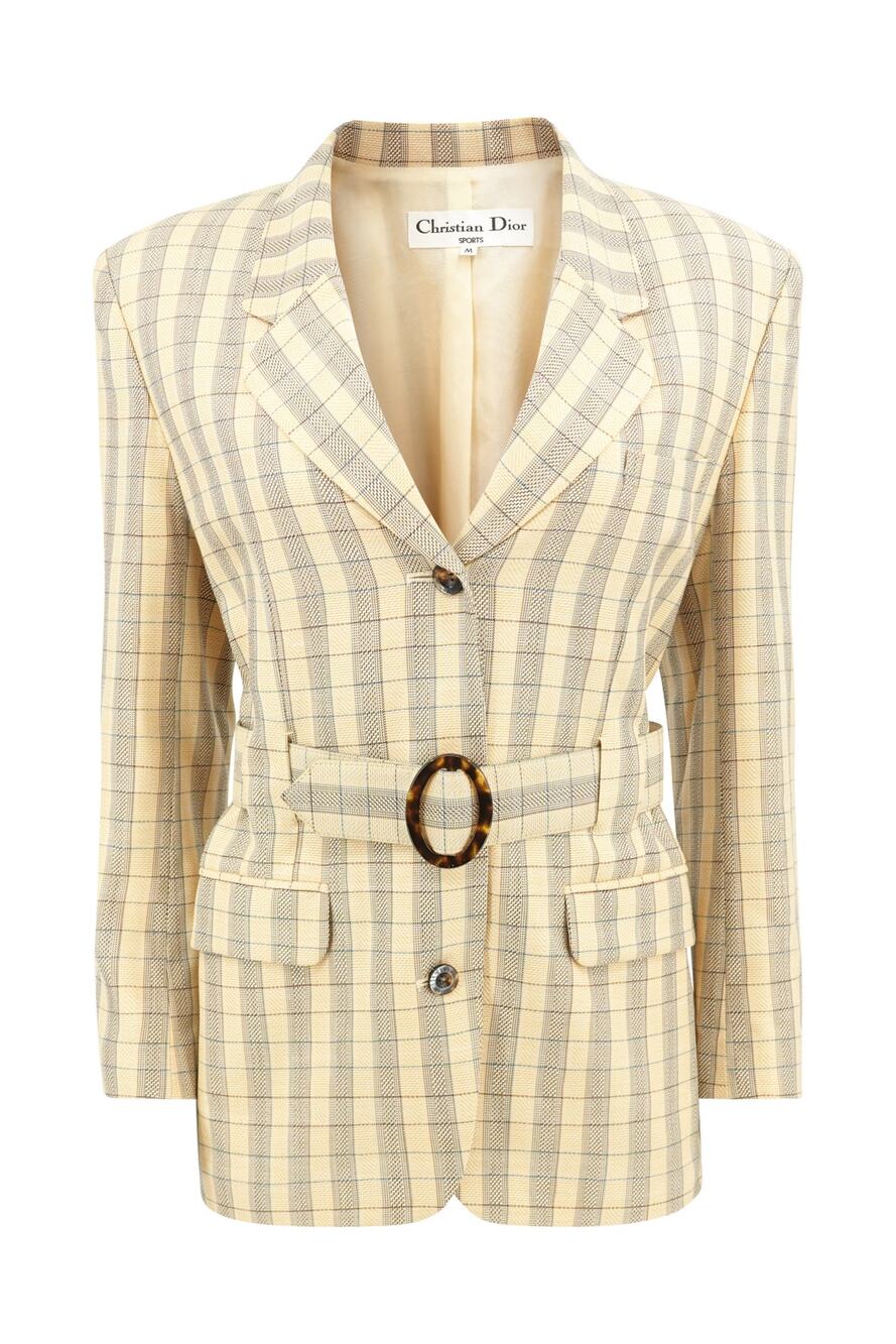 Vintage Christian Dior Sports Belted Glen Plaid Blazer Jacket Late 1980s 1990s